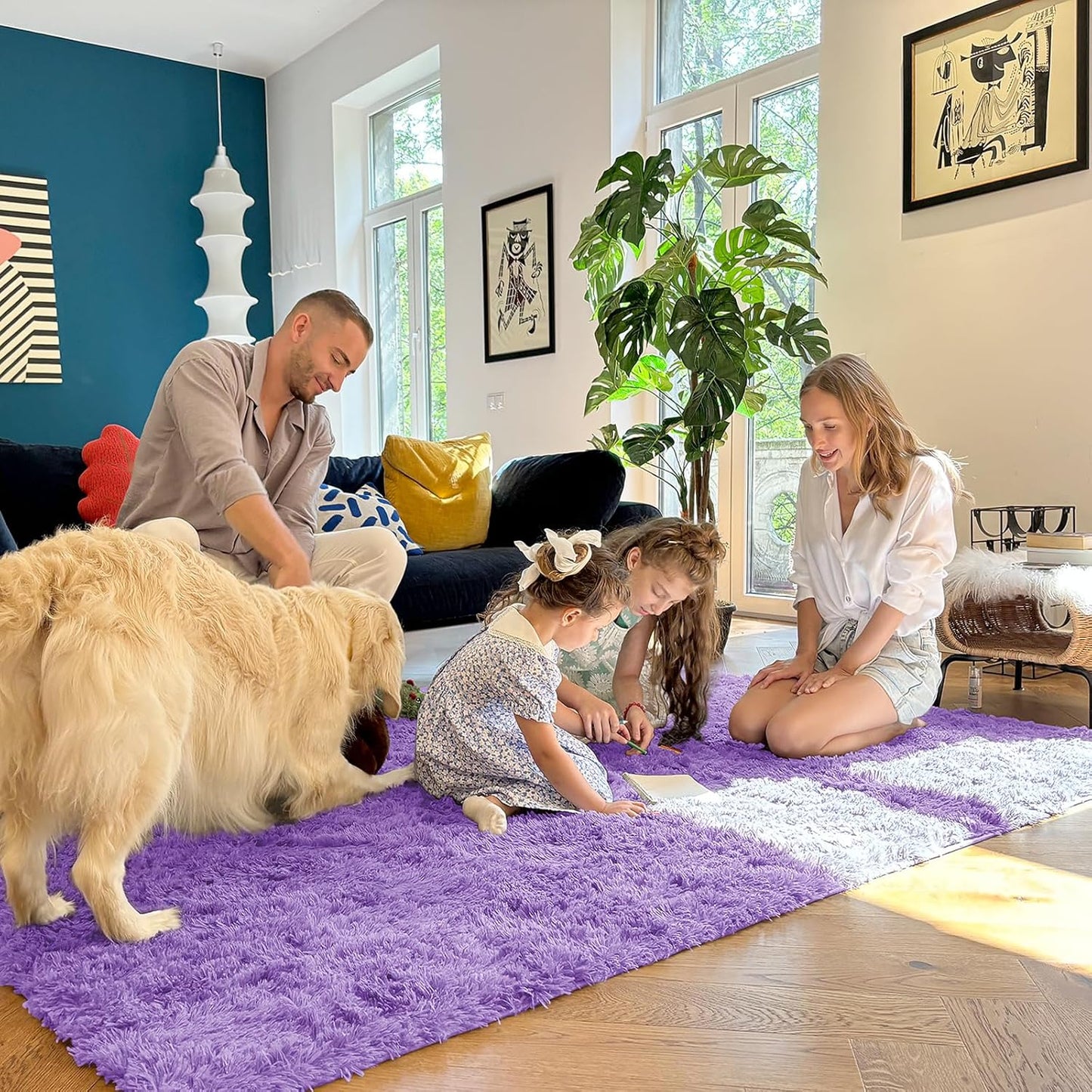 OLANLY 2x5 Machine Washable Runner Rug - Soft Fluffy Shaggy Design for Bedroom & Hallway - Purple
