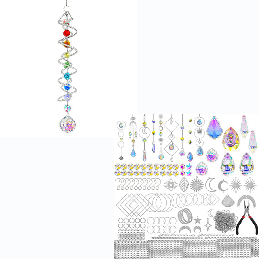 H&D HYALINE & DORA Crystal Decorative Wind Spinner, Crystal Suncatcher Assembly Craft Kits, Rainbow Prisms Beads Pendant, Crystals Hanging for Home Garden Decor