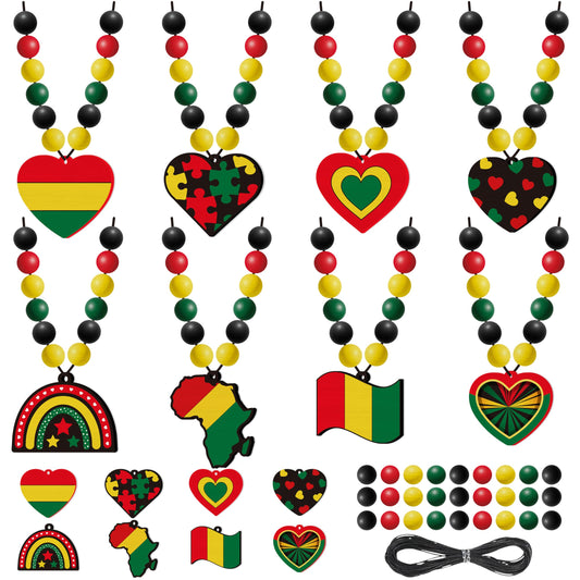 Eternity sky 32 Pcs Juneteenth Beads Necklace Craft Making Wooden Beaded Jewelry Gifts Bulk for Black History Month African Party Favors Decorations