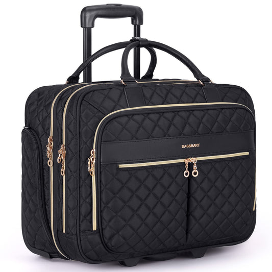BAGSMART Rolling Laptop Bag Women, 17.3-Inch Quilted Briefcase on Wheels, Computer Case for Business Travel Work