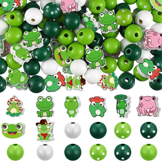 Ripeng 200 Pcs Summer Frog Wooden Beads Cute Animal Wood Beads Green Frog Shaped Bead for DIY Crafts Garlands Home Decorations Key Chains Macrame Crafts Bracelet Jewelry Making