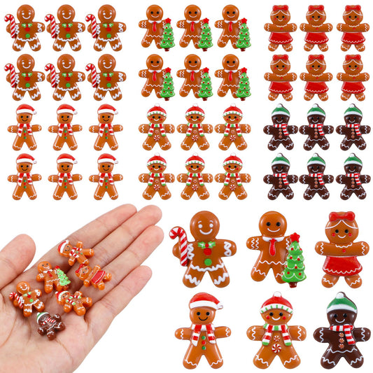 Realspring 60 Pcs Christmas Gingerbread Man Ornament for Crafts Mini Resin Doll Charms Figurines for Xmas DIY Craft Embellishment Hairpin Flatback Embellishment Home Kitchen Party Decor