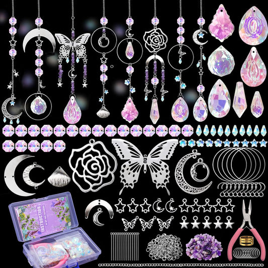 DIY Suncatcher Kit 400pcs Sun Catchers Making Kit Supplies Art and Crafts for Adults With Tutorial Hanging Prism Sun Catcher with Crystals for Window Home Garden Festival Decor Gifts (Butterfly)