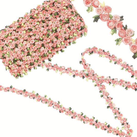 Bijou Joon 16 Yards Skin Pink Lace Trim Ribbon Floral Ribbon Floral Pattern Embroidered Lace Trim Applique DIY for Sewing Edge Craft Decorative Vestidos Garment Wedding Dresses Embellishment