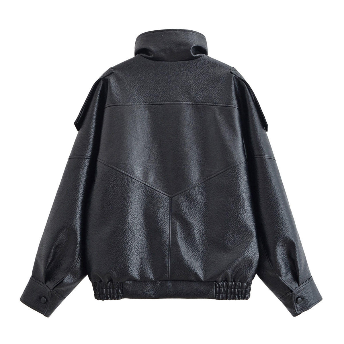 FindThy Women’s Oversized Faux Leather Jacket Casual High Collar Long Sleeve Zip Up Fall Fashion Motorcycle Coats(4201-Black-S-LB)