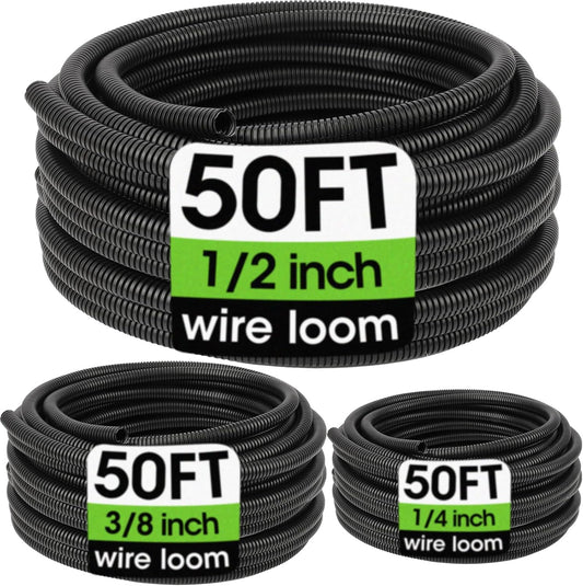 YesBes 1/4", 1/2", 3/8 Inch 50 Wire Loom x FT, Split Wire Loom Tubing Wire Conduit, Cable Sleeves Bulk Flexible