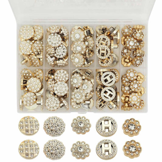 Xiufortion 80PCS Plastic Embellishment Buttons with Rhinestones Set for Coat，Suits，Knitting Sweaters, Sewing Crafting, Replacement, Handmade Crafts stored in a Plastic Box（5 Styles Mixed）