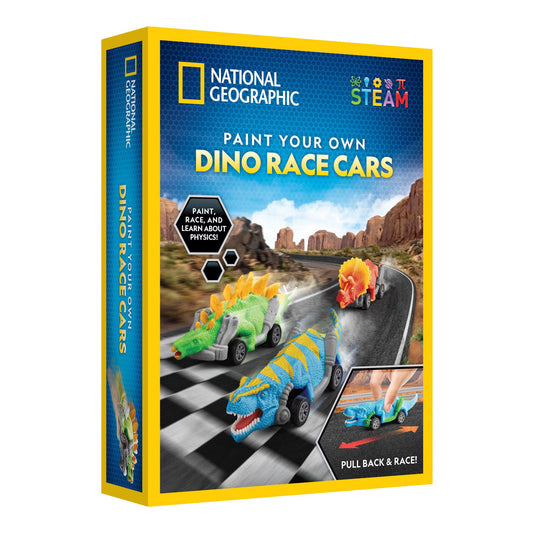 National Geographic Pull Back Dinosaur Race Cars Craft Kit - Paint 3 Dino Racecars with 6 Paint Colors, Dinosaur Toys for Kids, Kids Painting Kit, Arts & Crafts for Kids