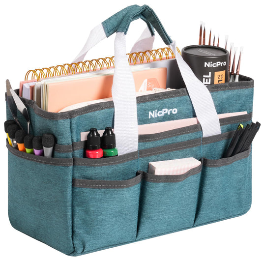 Nicpro Craft Organizer Art Bag, Tote Bag For Art Supply Storage, Portable Supply Organizers Caddy with Multiple Pockets, Craft Bag for Drawing, Scrapbooking, Journal, Sewing, School, Office Supplies
