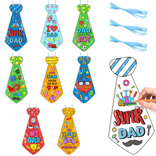 Father's Day Crafts Kits for Kids - 24Pcs Happy Father's Day Bulk Tie Coloring Crafts Best Dad Ever Color Your Own Hanging Tie Ornaments for School Home DIY Art Activities Holiday Party Favor Supplies