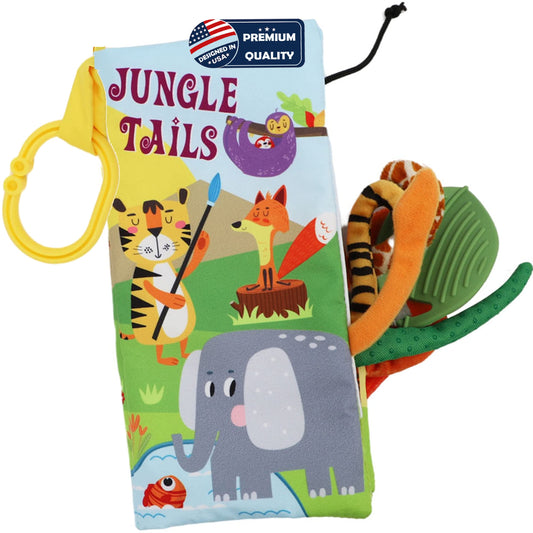 bebe mondo Jungle Baby Stroller Toys,Baby Books 0-6 Months,Touch and Feel Crinkle Cloth Books for Babies Infant Newborn Toys 0-3-6-12-18 Months, Interactive,Shower Gifts for Boys Girls