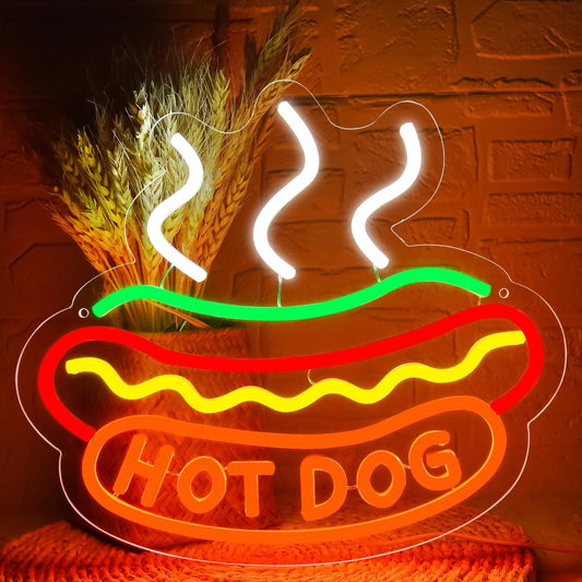 Hot Dogs Neon Sign for Wall Decor, Business Hot Dog LED Light,Fast food Neon Light Decor for Restaurant,Kitchen,Party,Food Decoration,USB Powered,Size 11.9 * 13.4in(JTD228)