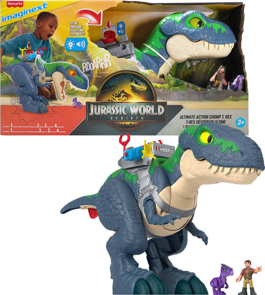 Fisher-Price Imaginext Jurassic World Rebirth Dinosaur Playset, Ultimate Action Chomp T. rex 18-inch Dino Toy with Lights, Sounds, Motion & 2 3-inch Action Figures