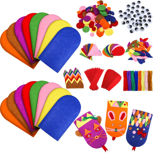 Gejoy 16 Pcs Hand Puppet Making Kit for Kids Felt Sock Puppet Kit Hand Art Craft Toys Kit DIY Your Own Doll Pompoms Googly Eyes Storytelling Role Play Party Supplies