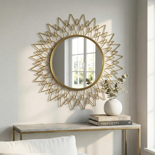MIRAVORY Round Gold Mirror - Vintage Wall Mounted Circle Sunburst Mirror: 36"x36" Large Matt Gold Antique Wall Decor - Clean Modern Ornate for Entryway/Fireplace/Bathroom/Hallway