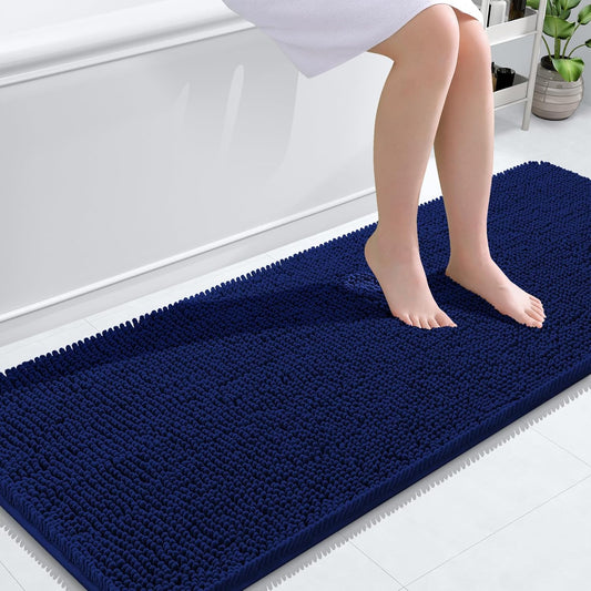 OLANLY Bathroom Runner Rugs - Extra Soft Chenille Bath Mat | Quick Dry, Machine Washable, 59x24, Navy