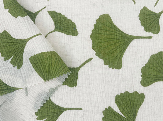 Linen Rayon Blend Fabric by The Linen Lab – Lightweight, Soft, 42"~43" Wide, Pre-Washed Material for Sewing, Clothing, Crafts & DIY (1 Yard pre Cut, Green Ginkgo with Subtle Wrinkle Effect)