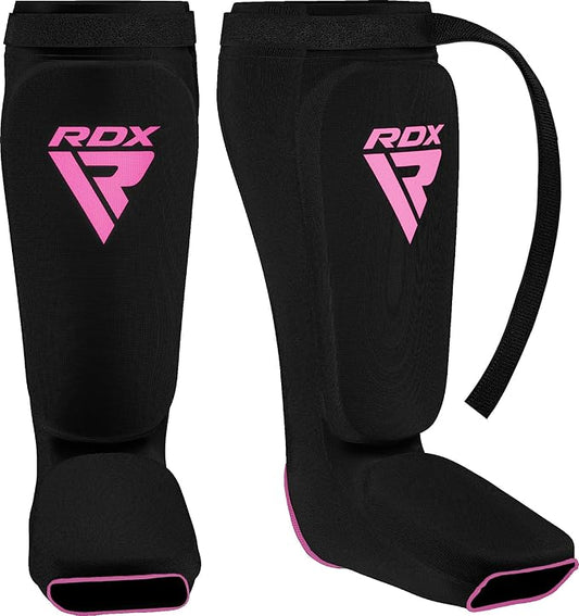 RDX Shin Guards Kickboxing Muay Thai, SATRA Approved, MMA Leg Instep Protection Pads, Sparring Training Martial Arts Boxing, Elasticated Padded Protector, Karate BJJ Taekwondo Gear, Men Women