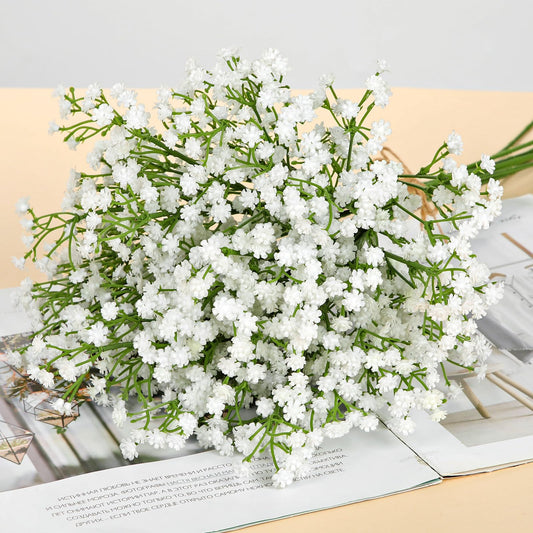 DILATATA 12pcs Artificial Baby’s Breath Flowers, 20" White Silk Gypsophila, Wedding Bouquet, DIY Floral Arrangements, Home Decor, Party Centerpieces, Craft Supplies