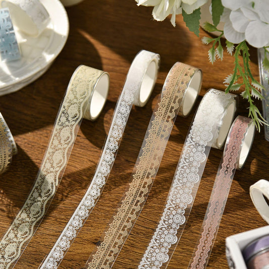 Decoendiy 30Rolls Lace Washi Tape Set,Vintage Multi-Color Lace Hand Tape,Transparent Washi Tape,Bullet Journaling Supplies,for DIY Crafts Vase Decorative Stickers,Gift Wrapping,Scrapbooking Supplies
