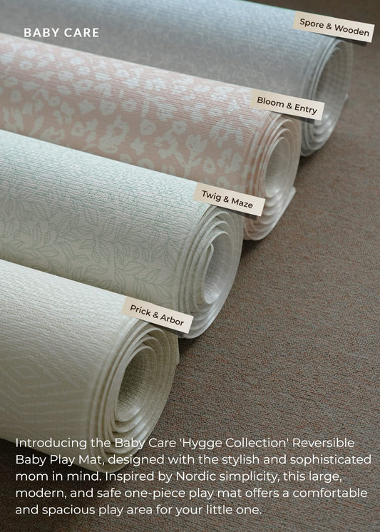 Baby Care Play Mat (Medium, Hygge - Twig & Maze) 73’’ x 49’’ Original One-Piece Reversible Rollable Waterproof Play Mat for Infants, Babies, Toddler, and Kids