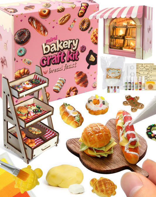 iLAND Girls Crafts Ages 8-12 Creative Craft Kits for Kids and Adults DIY Mini Bakery Miniature Food Toys Air Dry Clay for Kids Fun Family Game Night 9 10 11 Year Old Girl Gift Birthday Gift Ideas Cute