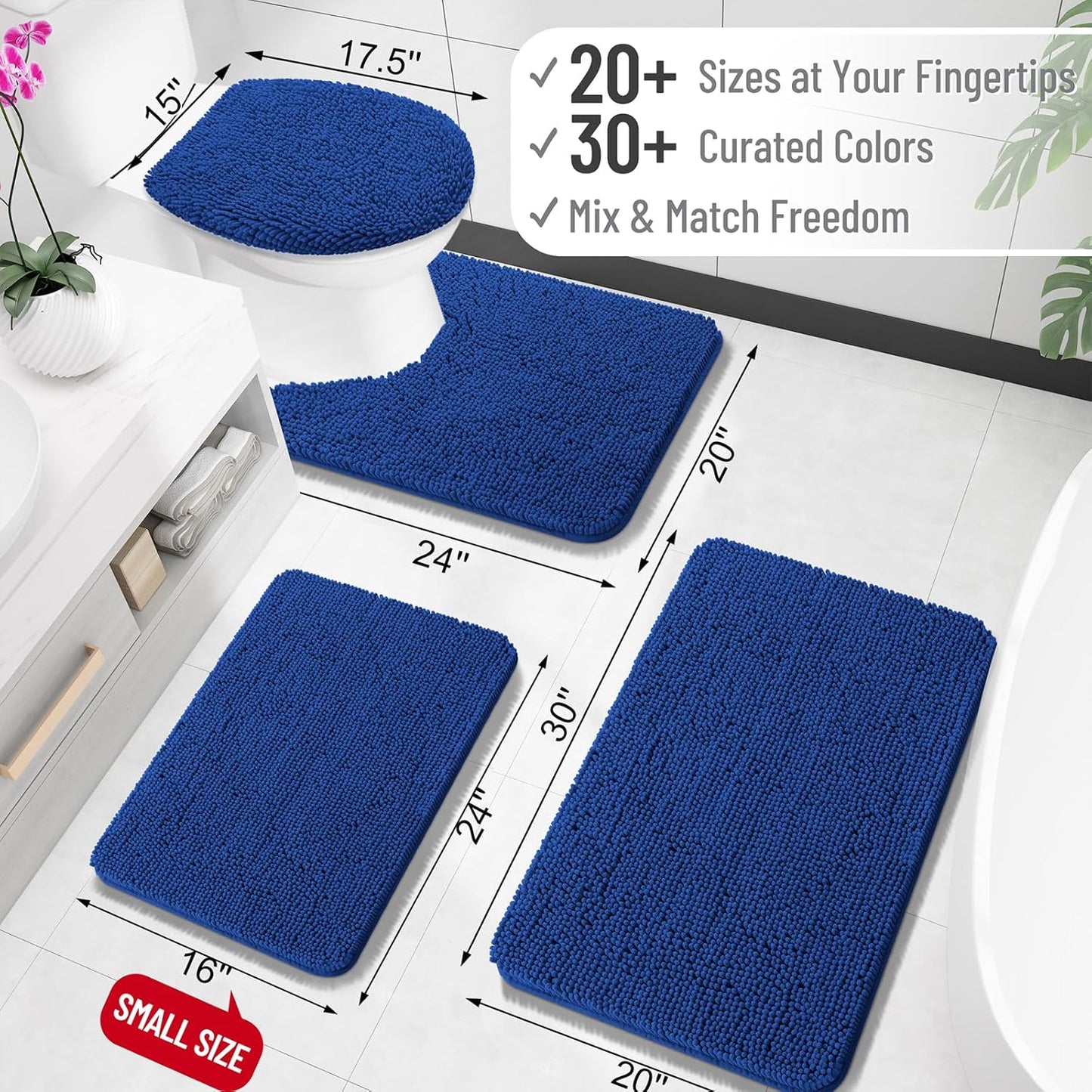 OLANLY Large Bathroom Rugs - Extra Soft Chenille Bath Mats | Quick Dry, Machine Washable, 45x27, Royal Blue