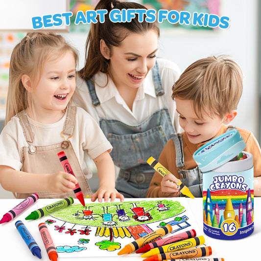 16 Colors Jumbo Crayons for Toddlers, Washable Easy to Hold Large Crayons for Kids Ages 4-8, Non-Toxic Crayon for School Art Supplies, Classroom Must Haves, Birthday Easter Gifts for Boys Girls