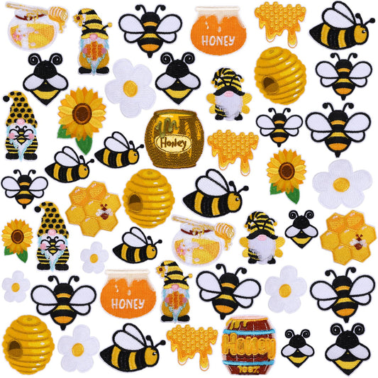 Hotop 48 Pcs Bee Iron on Patches Honeybee Patch Backpacking Sew on Embroidered for Jeans Jackets Clothes Backpack Cap DIY Crafts Sew Making