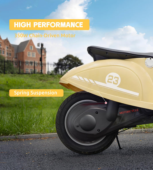 Kids Motorcycle, 2 Wheel Electric Motorcycle for Girls Ages 8-12, 24V Ride on Toys with Music, Story, Headlight, 3 Speed Options, Up to 60min Ride Time, for Riders up to 143 lbs, Easy Assemble, Yellow