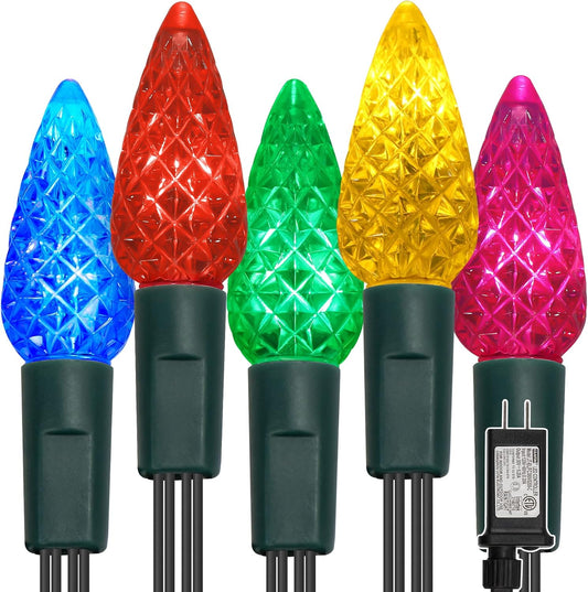 Waterglide C6 Christmas Lights - 33ft 100 LED Multicolor Faceted String Lights | Waterproof & 8 Lighting Modes for Indoor/Outdoor Decor