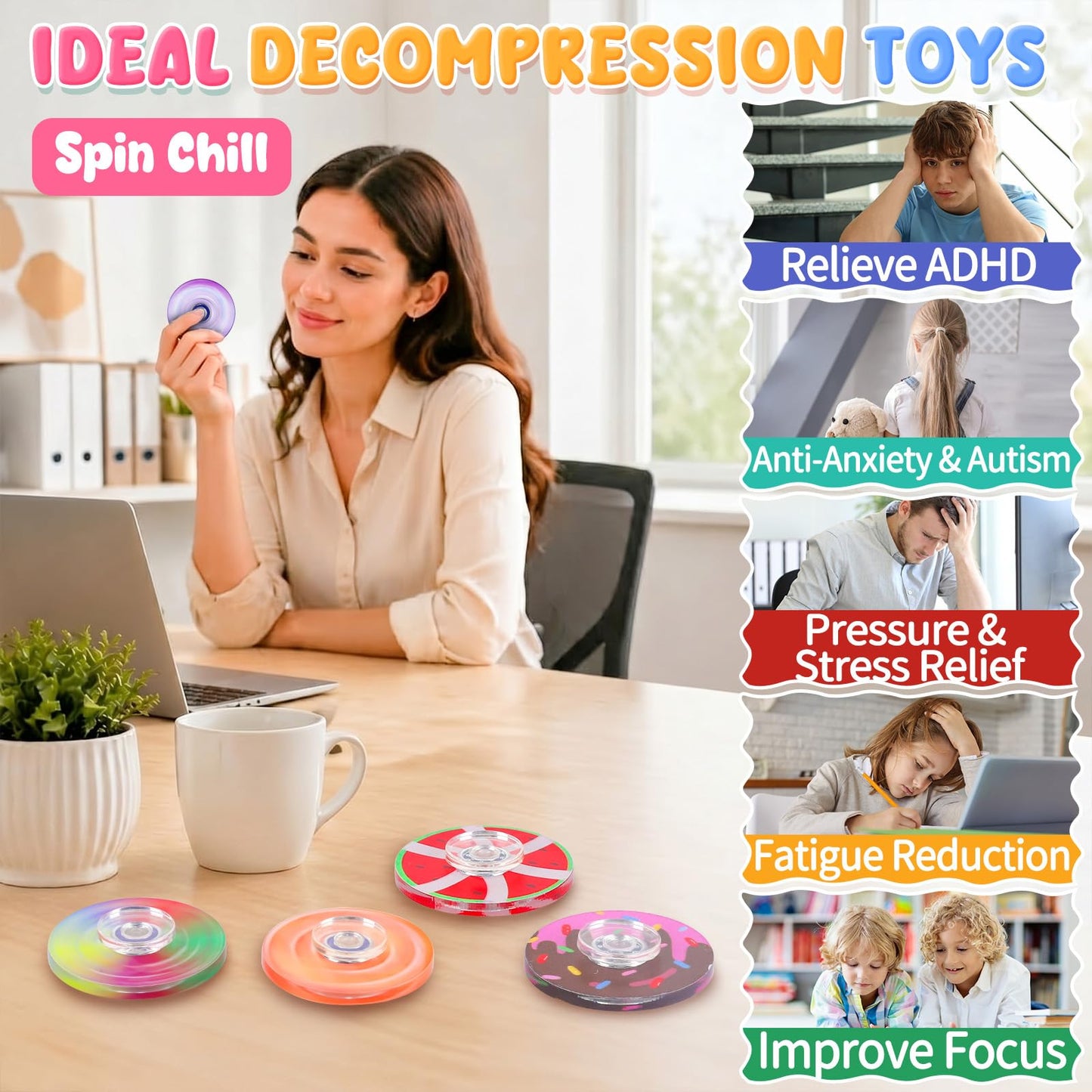 25 Pack Fidget Spinner for Kids Mini Sensory Fidget Toys Bulk Adults Kids with Autism ADHD, Fidgets Classroom Prizes Anxiety Toys Stress Relief Birthday Party Favors Treasure Prize Box Toys