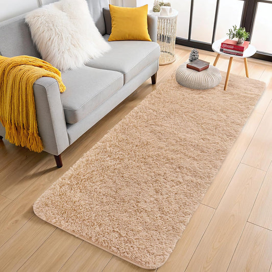 OLANLY Machine Washable 2x6 Runner Rug - Soft Fluffy Shaggy Carpet for Bedroom & Hallway | Beige