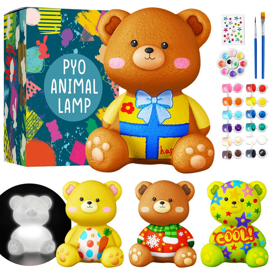 Goody King Paint Your Own Bear Lamp Kit, DIY Night Light, Arts and Crafts for Kids Ages 8-12, Art Supplies Painting kit for Kids, Room Decorations, Bear Crafts Birthday Gifts for Kids Ages 3 4 5 6 7 8