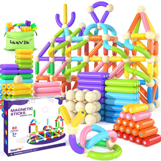 Loovio Magnet Toys for 3 Year Old Boys & Girls,80pcs Montessori Toys for Toddlers Kids, Magnetic Blocks Building Ideal Toys Gift- Starter Set (80pcs Building Blocks)