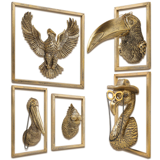 Bird Wall Art Decoration Sculpture(5 Pack,Gift Metal Frame)- Exquisite Wall Hanging Sculptures for Living Room, Bedroom, Office - Handmade Home Art Decor & Unique Housewarming Gift