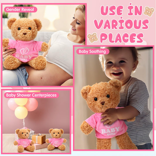Silipull 6 Pcs Baby Shower Bear Bulk 12 Inch Stuffed Animal Bear Cute T Shirt Plush Toy Gift Fluffy Decorations for Shower Birthday Gender Reveal Party Favors(Baby Girl)