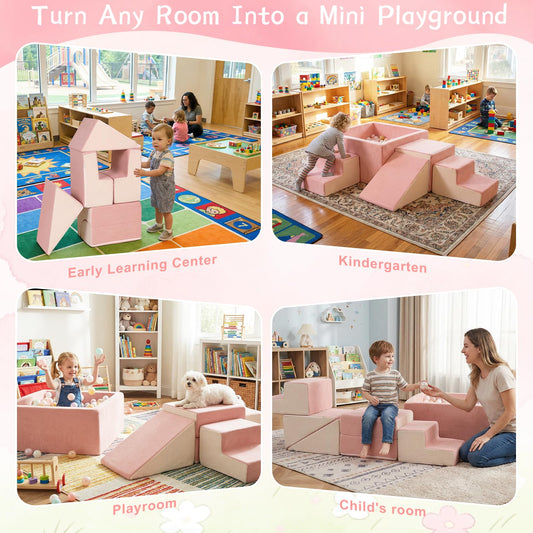 STAOLENE Soft Foam Climbing Blocks with Ball Pit, 6PCS Beige & Pink Indoor Climbing Toys for Toddler, Climb and Crawl Activity Play Set, Play Gym for Child Development (Balls not Included)