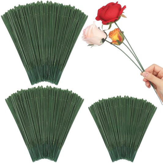 Suncalla 300pcs Artificial Flower Stems, 6.7in、8in、10in Plastic Green Floral Wire Stems for Artificial Flower Making, DIY Crafts Bouquet Stem Arrangements Decor Supplies