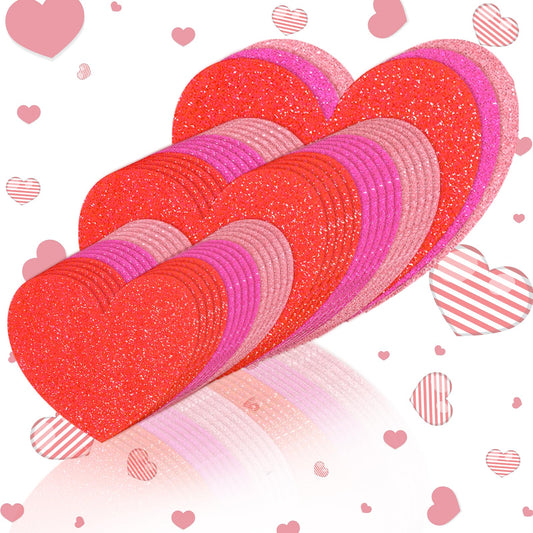 Resurhang 90 Pcs Valentine's Day Glitter Heart Cutouts 3 Color Heart Shape Paper Cutouts Reusable Window Clings Valentines Decor for Classroom Bulletin Board Art Craft Wedding Anniversary Party Supply