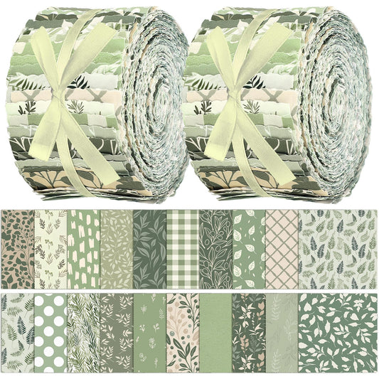 Hosuly 40 Pcs Sage Green Fabric Greenery Fabric for Rug Quilting Roll 2.55 Inch Forest Sage Leaf Quilting Strips Precut Bundle Roll for Spring Blanket Upholstery Purse Making DIY Craft Sewing