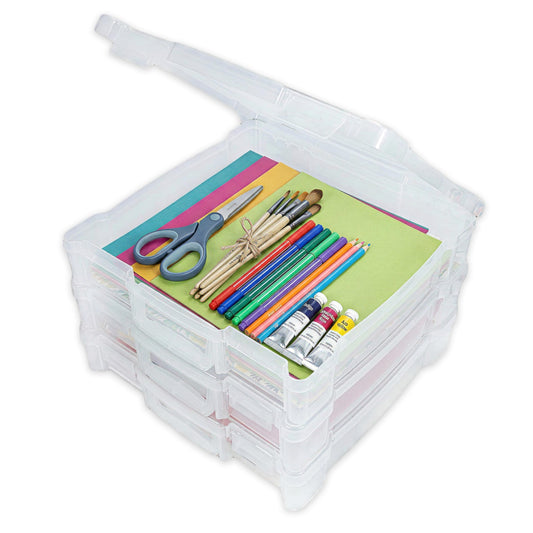 ArtBin 6913ZZ 12" x 12" Portable Art & Craft Organizer with Handle 3-Pack, [3] Plastic Storage Cases, Clear