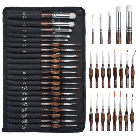 Nicpro Miniature Paint Brushes Dry Brush - 21PCS Model Paint Brush Set with Cloth Roll for Acrylic Oil Watercolor, Detail Paint Brush Drybrush for Model, Miniature Painting, Paint by Numbers, Craft