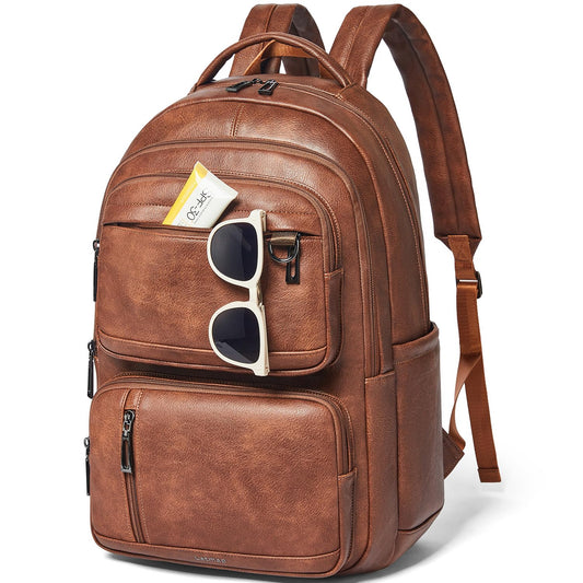 LATMAP Backpack Purse For Women Men Leather 17 16 15.6 Inch Laptop School Travel College Book Bag Work Diaper Nurse Teacher Handbag Large Brown