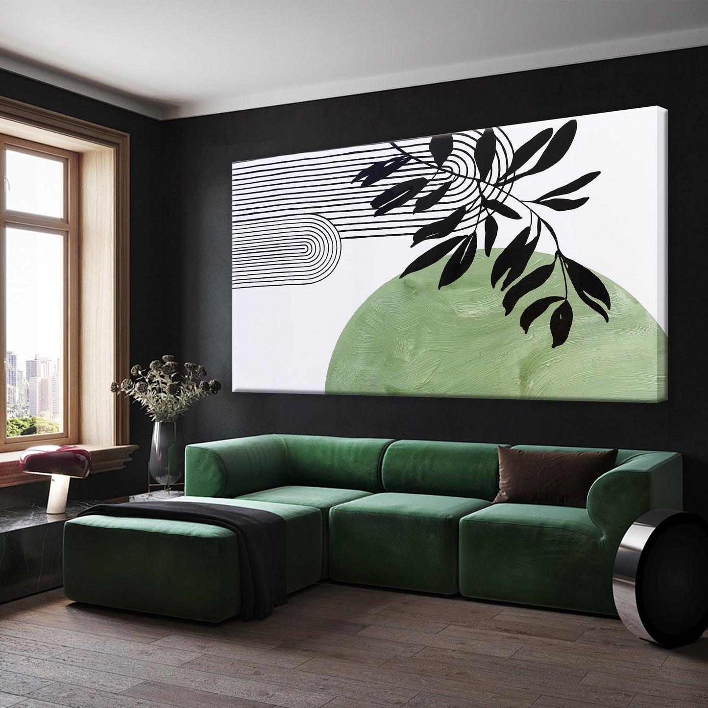 TAIJXAGSG Canvas Art Wall Decor Boho Green Wall Art For Living Room Modern Century Canvas Prints Paintings Pictures Botanical Bohemain Wall Art For Hotel Home Wall Artwork 24x48 Inch