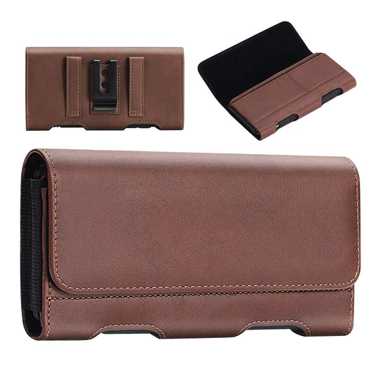 BECPLT for iPhone 17 Pro Max 16/15/14/13/12/11 Plus Holster Case Belt Clip Case Leather Holster Pouch with Card Holder for Galaxy S25+ S24/S23/S22/S21 Plus Brown