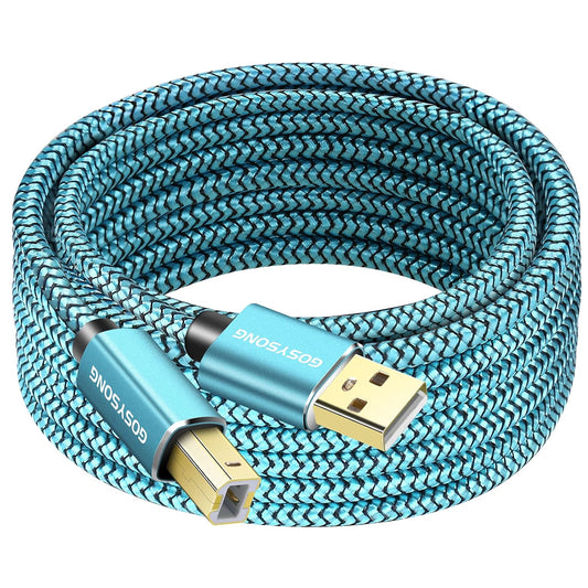 30ft, 2.0 USB Printer Cable Type A to B Scanner Cord High Speed Compatible With HP, Canon, Dell, Epson, Xerox and More