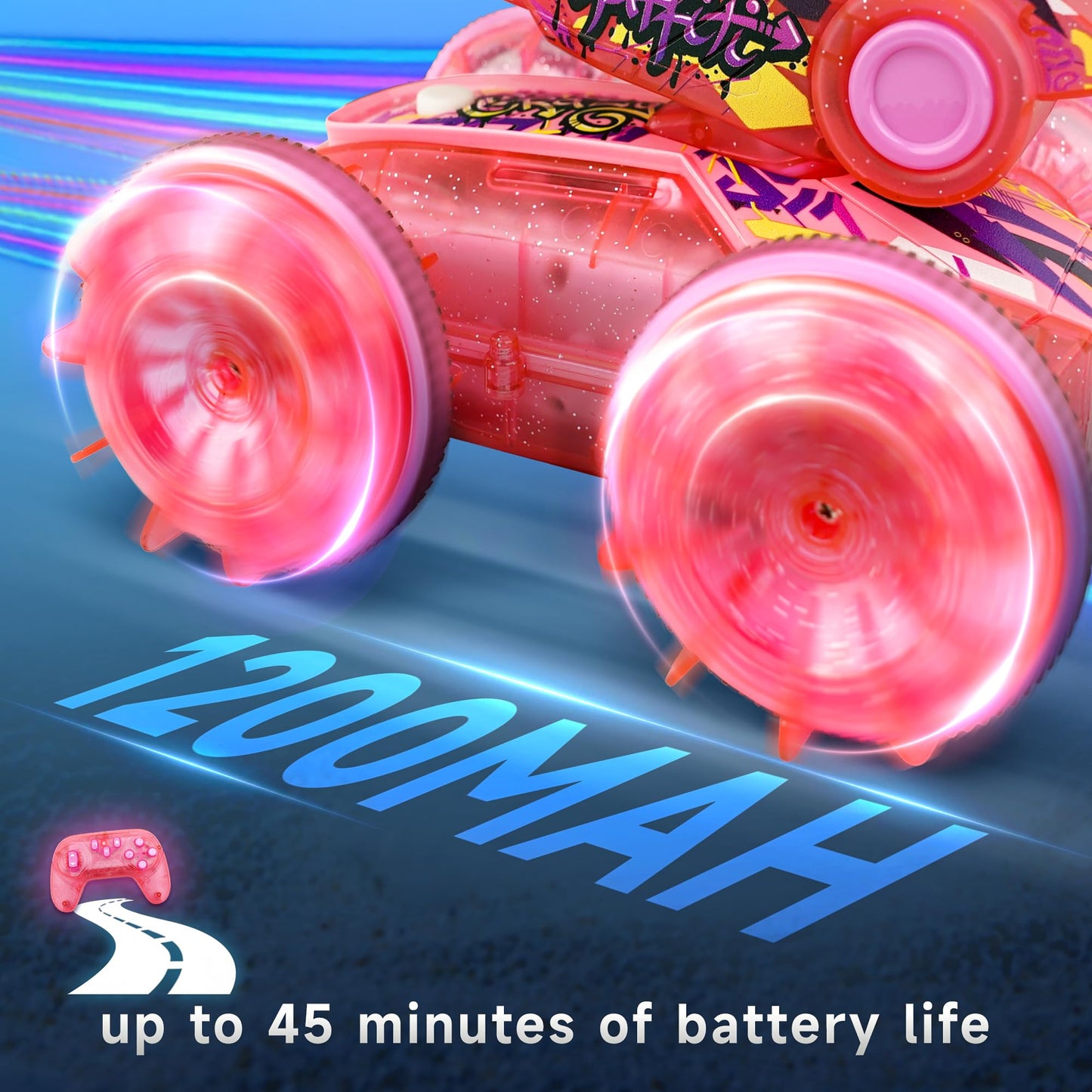 BEZGAR Amphibious Remote Control Car Toys for Ages 6-8, Rc Stunt Car with Water Gun for Boys and Girls 8-12, Remote Control Boat with Light Beach and Pool Toys for Kids (Pink)