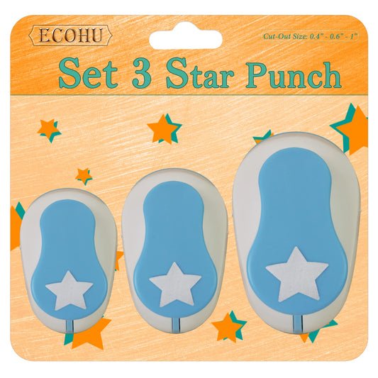 Ecohu Set 3 Star Paper Punch 0.3'' / 0.63'' / 1'', Scrapbooking Hole Punches Crafting, Design for Office Supplies, Card Making, DIY Photo Album.