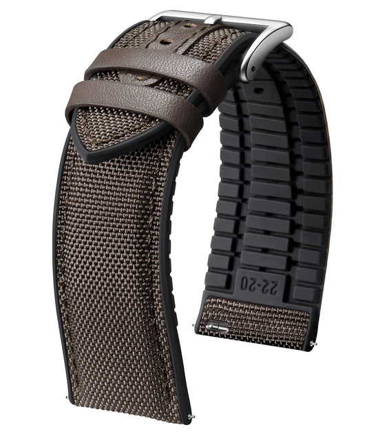 BINLUN Nylon Silicone Watch Bands 18mm 19mm 20mm 21mm 22mm Quick Release Canvas Rubber Hybrid Watch Strap Replacement Watchband for Men Women 9 Colors Silver/Black Buckle(Dark Brown-Silver,19mm)